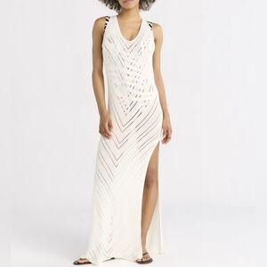 NWT! Elegant White Sweater Knit Sheer Maxi Dress Coverup